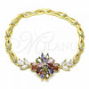 Oro Laminado Fancy Bracelet, Gold Filled Style Flower and Fish Design, with Multicolor Cubic Zirconia, Polished, Golden Finish, 03.316.0074.1.08