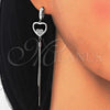 Sterling Silver Long Earring, Heart Design, with White Micro Pave, Polished, Rhodium Finish, 02.186.0094