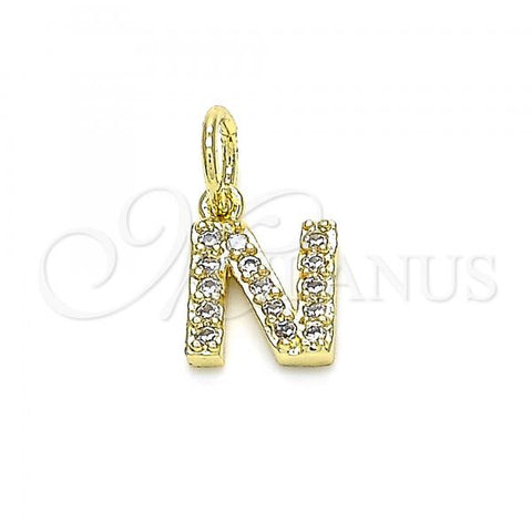 Oro Laminado Fancy Pendant, Gold Filled Style Initials Design, with White Cubic Zirconia, Polished, Golden Finish, 05.341.0033