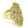 Oro Laminado Elegant Ring, Gold Filled Style Bow and Filigree Design, Diamond Cutting Finish, Golden Finish, 01.233.0027.09