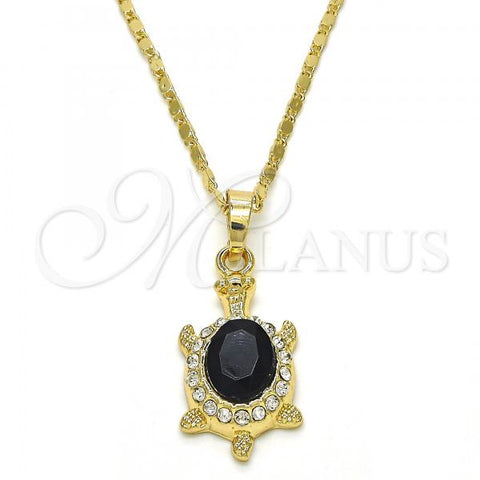 Oro Laminado Pendant Necklace, Gold Filled Style Turtle Design, with Black and White Crystal, Polished, Golden Finish, 04.213.0104.2.18