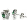 Sterling Silver Stud Earring, Butterfly Design, with Green and White Cubic Zirconia, Polished, Rhodium Finish, 02.369.0007.2