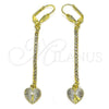 Oro Laminado Long Earring, Gold Filled Style Heart Design, with White Cubic Zirconia, Golden Finish, 5.074.008.1