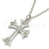 Sterling Silver Pendant Necklace, Cross Design, with White Cubic Zirconia, Polished, Rhodium Finish, 04.336.0114.16