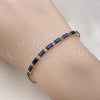 Oro Laminado Tennis Bracelet, Gold Filled Style Baguette Design, with Sapphire Blue Cubic Zirconia, Polished, Golden Finish, 03.283.0354.4.07