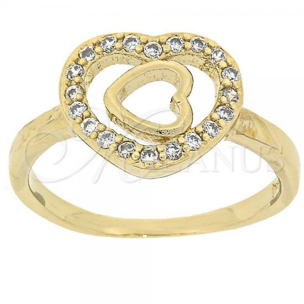 Oro Laminado Multi Stone Ring, Gold Filled Style Heart Design, with White Cubic Zirconia, Polished, Golden Finish, 5.173.006.07 (Size 7)