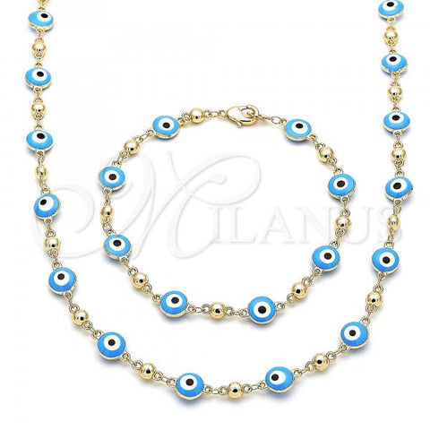 Oro Laminado Necklace and Bracelet, Gold Filled Style Evil Eye Design, Turquoise Enamel Finish, Golden Finish, 06.213.0008.3