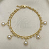 Oro Laminado Charm Bracelet, Gold Filled Style Miami Cuban Design, with Ivory Pearl, Polished, Golden Finish, 03.213.0202.07