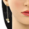 Oro Laminado Threader Earring, Gold Filled Style Butterfly Design, with White Micro Pave, Polished, Golden Finish, 02.210.0543