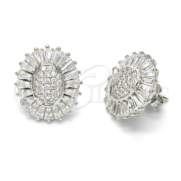 Sterling Silver Stud Earring, with White Cubic Zirconia, Polished, Rhodium Finish, 02.175.0117