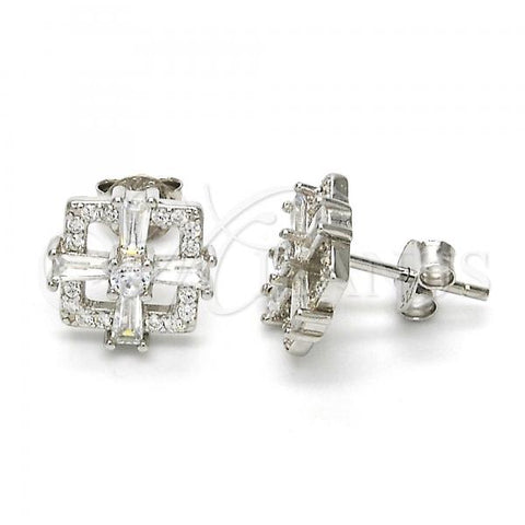 Sterling Silver Stud Earring, with White Cubic Zirconia, Polished, Rhodium Finish, 02.175.0116