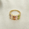 Oro Laminado Multi Stone Ring, Gold Filled Style with Multicolor Cubic Zirconia, Polished, Golden Finish, 01.346.0020.1.07