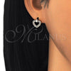 Oro Laminado Stud Earring, Gold Filled Style Heart Design, with White Micro Pave, Polished, Golden Finish, 02.213.0134