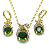 Oro Laminado Earring and Pendant Adult Set, Gold Filled Style with Green Cubic Zirconia and White Micro Pave, Polished, Golden Finish, 10.196.0080