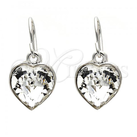 Rhodium Plated Dangle Earring, Heart Design, with Crystal Swarovski Crystals, Polished, Rhodium Finish, 02.239.0003.8