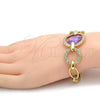 Oro Laminado Fancy Bracelet, Gold Filled Style with Amethyst Azavache and White Crystal, Polished, Golden Finish, 03.59.0071.08