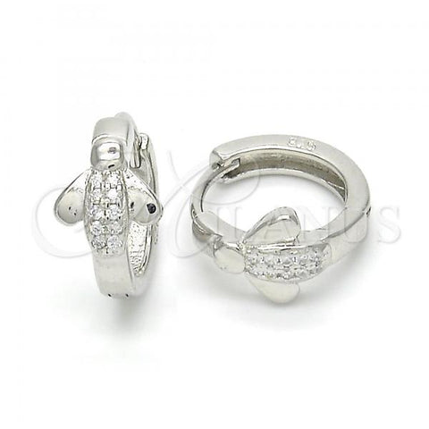 Sterling Silver Huggie Hoop, with White Micro Pave, Polished, Rhodium Finish, 02.175.0171.15