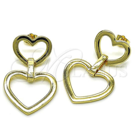 Oro Laminado Stud Earring, Gold Filled Style Heart Design, Polished, Golden Finish, 02.385.0057