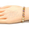 Oro Laminado Fancy Bracelet, Gold Filled Style Leaf Design, with Multicolor Cubic Zirconia, Polished, Golden Finish, 03.63.2128.2.08