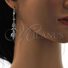 Rhodium Plated Long Earring, Leaf Design, with White Cubic Zirconia, Polished, Rhodium Finish, 02.205.0056.5