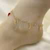 Oro Laminado Fancy Anklet, Gold Filled Style Hand of God and Evil Eye Design, with White Cubic Zirconia, Polished, Golden Finish, 03.32.0626.10