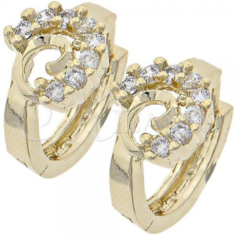 Oro Laminado Huggie Hoop, Gold Filled Style with White Cubic Zirconia, Polished, Golden Finish, 02.165.0052