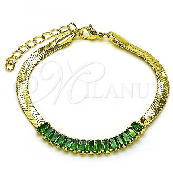 Oro Laminado Fancy Bracelet, Gold Filled Style with Green Cubic Zirconia, Polished, Golden Finish, 04.341.0097.8.07