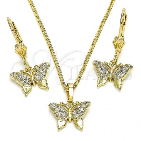Oro Laminado Earring and Pendant Adult Set, Gold Filled Style Butterfly Design, with White Micro Pave, Polished, Golden Finish, 10.316.0058
