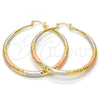 Oro Laminado Large Hoop, Gold Filled Style Hollow Design, Diamond Cutting Finish, Tricolor, 02.170.0084.1.50