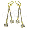 Oro Laminado Long Earring, Gold Filled Style Flower Design, with White Cubic Zirconia, Golden Finish, 5.081.006