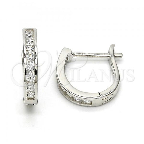 Sterling Silver Huggie Hoop, with White Cubic Zirconia, Polished, Rhodium Finish, 02.286.0012.15