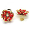 Oro Laminado Stud Earring, Gold Filled Style Flower Design, with Garnet and White Crystal, Polished, Golden Finish, 02.64.0641.2