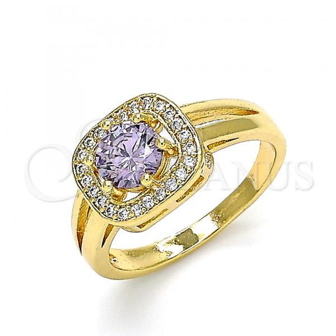 Oro Laminado Multi Stone Ring, Gold Filled Style with Amethyst and White Cubic Zirconia, Polished, Golden Finish, 01.210.0123.06