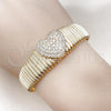 Oro Laminado Individual Bangle, Gold Filled Style Heart Design, with White Cubic Zirconia, Polished, Golden Finish, 07.60.0006.04