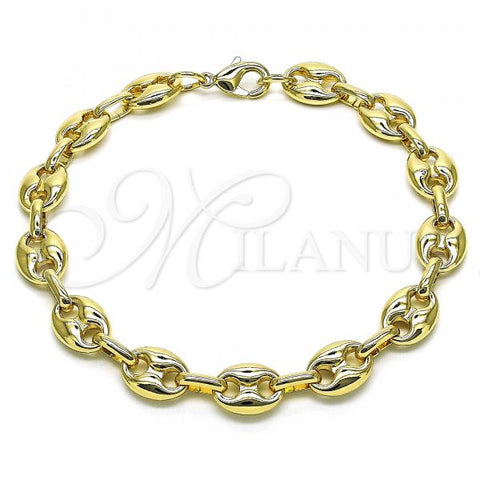 Oro Laminado Fancy Anklet, Gold Filled Style Puff Mariner Design, Polished, Golden Finish, 04.372.0002.10