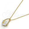 Oro Laminado Pendant Necklace, Gold Filled Style Rolo Design, with Aurore Boreale Swarovski Crystals and Aurore Boreale Pearl, Polished, Golden Finish, 04.239.0039.7.16