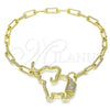 Oro Laminado Fancy Bracelet, Gold Filled Style Elephant Design, with White Micro Pave, Polished, Golden Finish, 03.341.0078.07