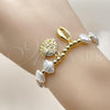 Oro Laminado Fancy Bracelet, Gold Filled Style Shell and Expandable Bead Design, with White Cubic Zirconia and Ivory Pearl, Polished, Golden Finish, 03.341.0260.07