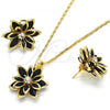 Oro Laminado Earring and Pendant Adult Set, Gold Filled Style Flower Design, with Black and White Crystal, Polished, Golden Finish, 10.64.0155.4