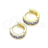 Oro Laminado Huggie Hoop, Gold Filled Style with Amethyst Cubic Zirconia, Polished, Golden Finish, 02.210.0600.2.10