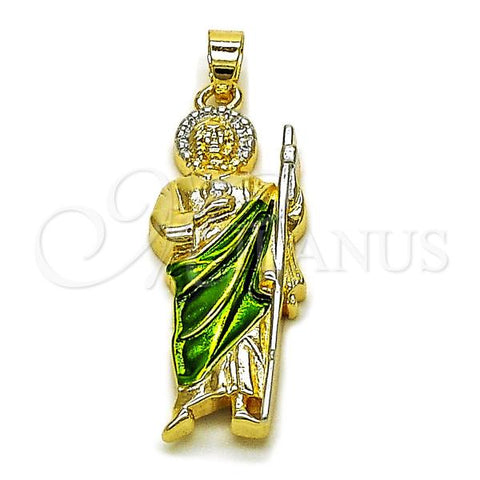 Oro Laminado Religious Pendant, Gold Filled Style San Judas Design, Polished, Tricolor, 05.210.0015