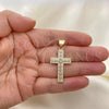 Oro Laminado Religious Pendant, Gold Filled Style Cross Design, with White Cubic Zirconia and White Micro Pave, Polished, Golden Finish, 05.342.0085