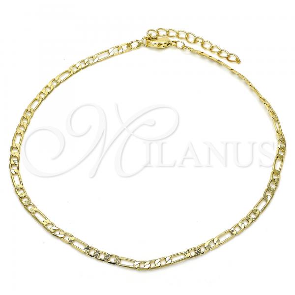 Oro Laminado Basic Anklet, Gold Filled Style Figaro Design, Polished, Golden Finish, 04.213.0110.10