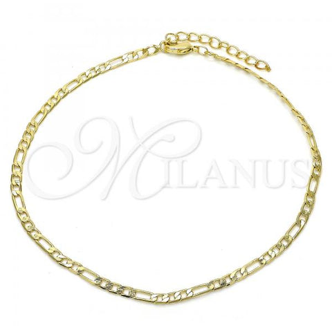 Oro Laminado Basic Anklet, Gold Filled Style Figaro Design, Polished, Golden Finish, 04.213.0110.10