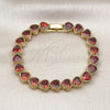 Oro Laminado Tennis Bracelet, Gold Filled Style Heart Design, with Garnet Cubic Zirconia, Polished, Golden Finish, 03.424.0005.07