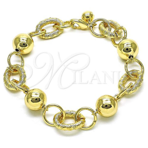 Oro Laminado Fancy Bracelet, Gold Filled Style Ball and Rolo Design, Matte Finish, Golden Finish, 03.331.0244.09