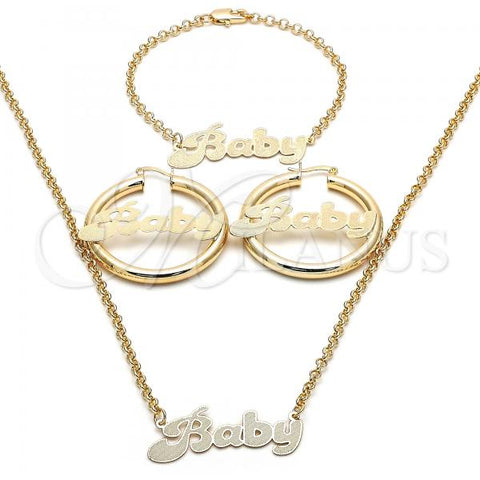 Oro Laminado Necklace, Bracelet and Earring, Gold Filled Style Polished, Golden Finish, 06.63.0247