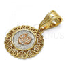 Oro Laminado Religious Pendant, Gold Filled Style Heart Design, Polished, Tricolor, 05.120.0088.1
