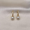 Oro Laminado Huggie Hoop, Gold Filled Style with Ivory Pearl and White Micro Pave, Polished, Golden Finish, 02.195.0194.16