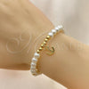 Oro Laminado Fancy Bracelet, Gold Filled Style Anchor and Ball Design, with Ivory Pearl, Polished, Golden Finish, 03.405.0015.07